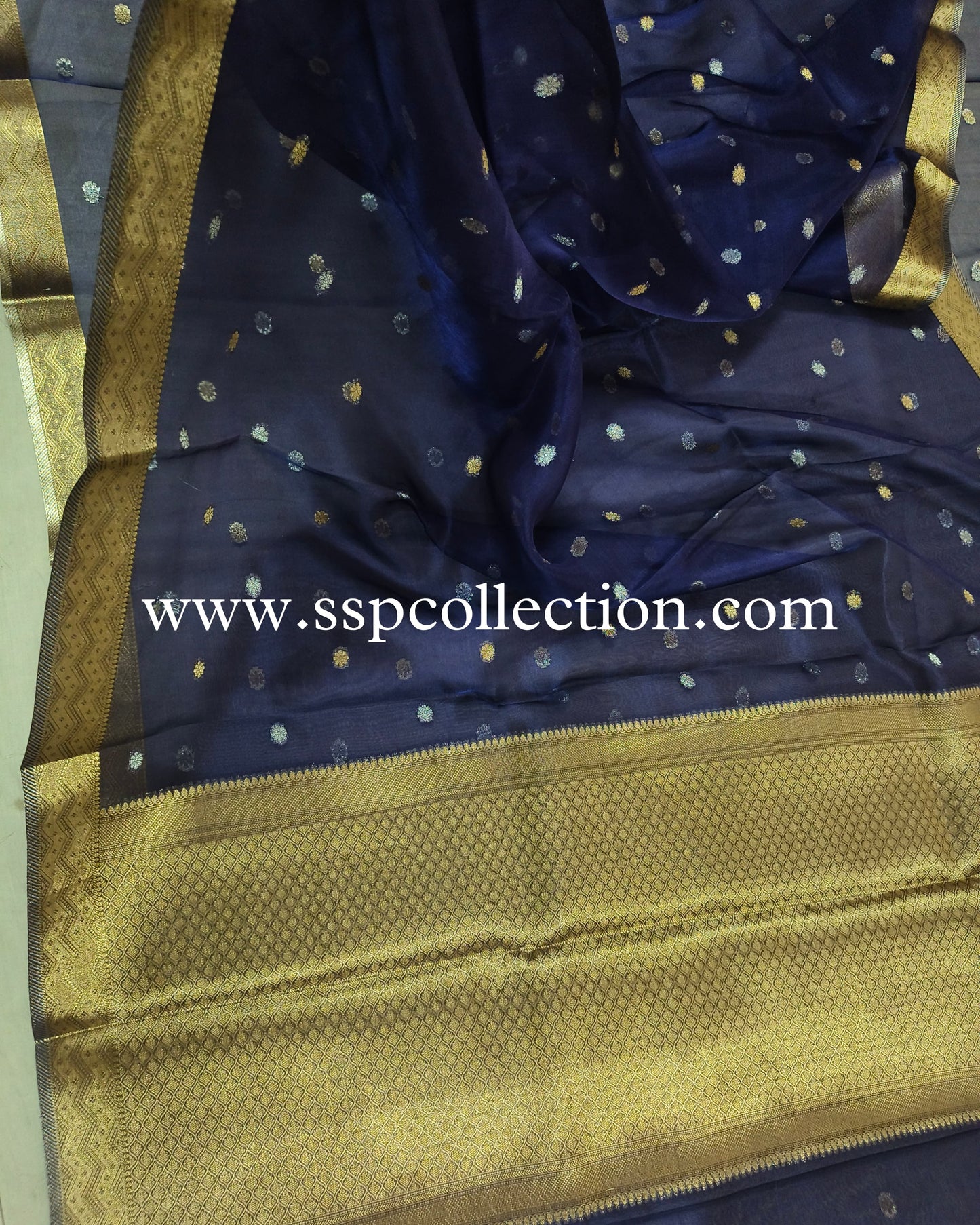 Indigo-Blue Pure Tissue Silk Banarasi Saree