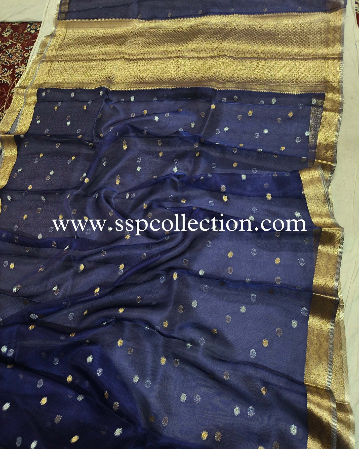 Indigo-Blue Pure Tissue Silk Banarasi Saree