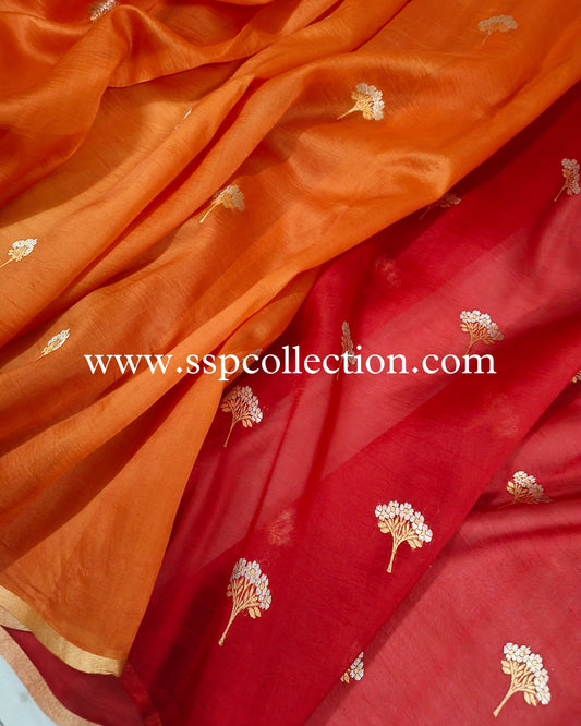 Ombre-Dye Pure Kora Silk Banarasi Saree