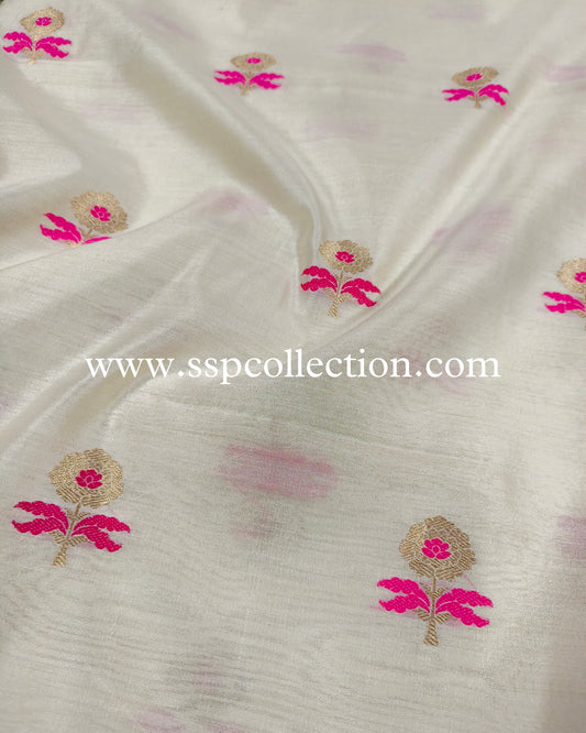 White Banarasi Pure Chiniya Silk Fabic