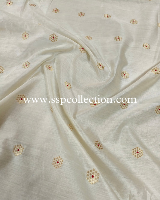 White Banarasi Pure Chiniya Silk Fabic