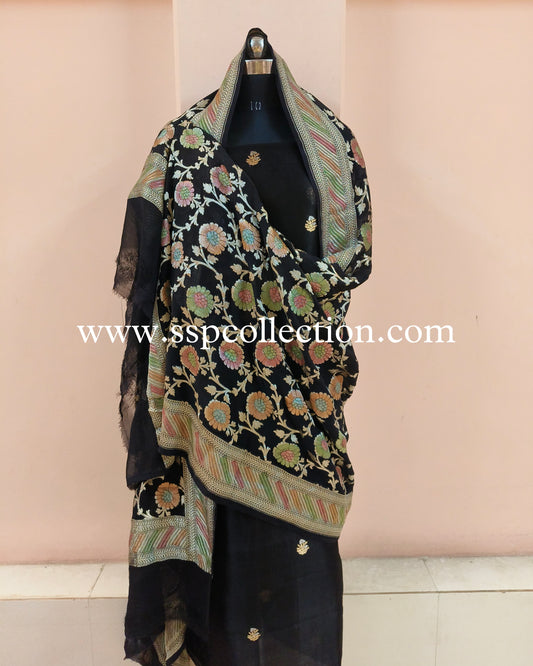 Black Pure Silk Banarsi Suit