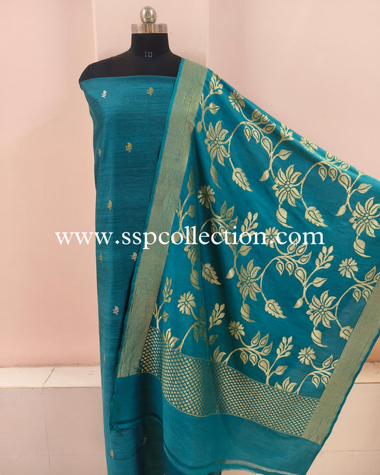 Teal-Green Pure Moonga Silk Banarasi Suit