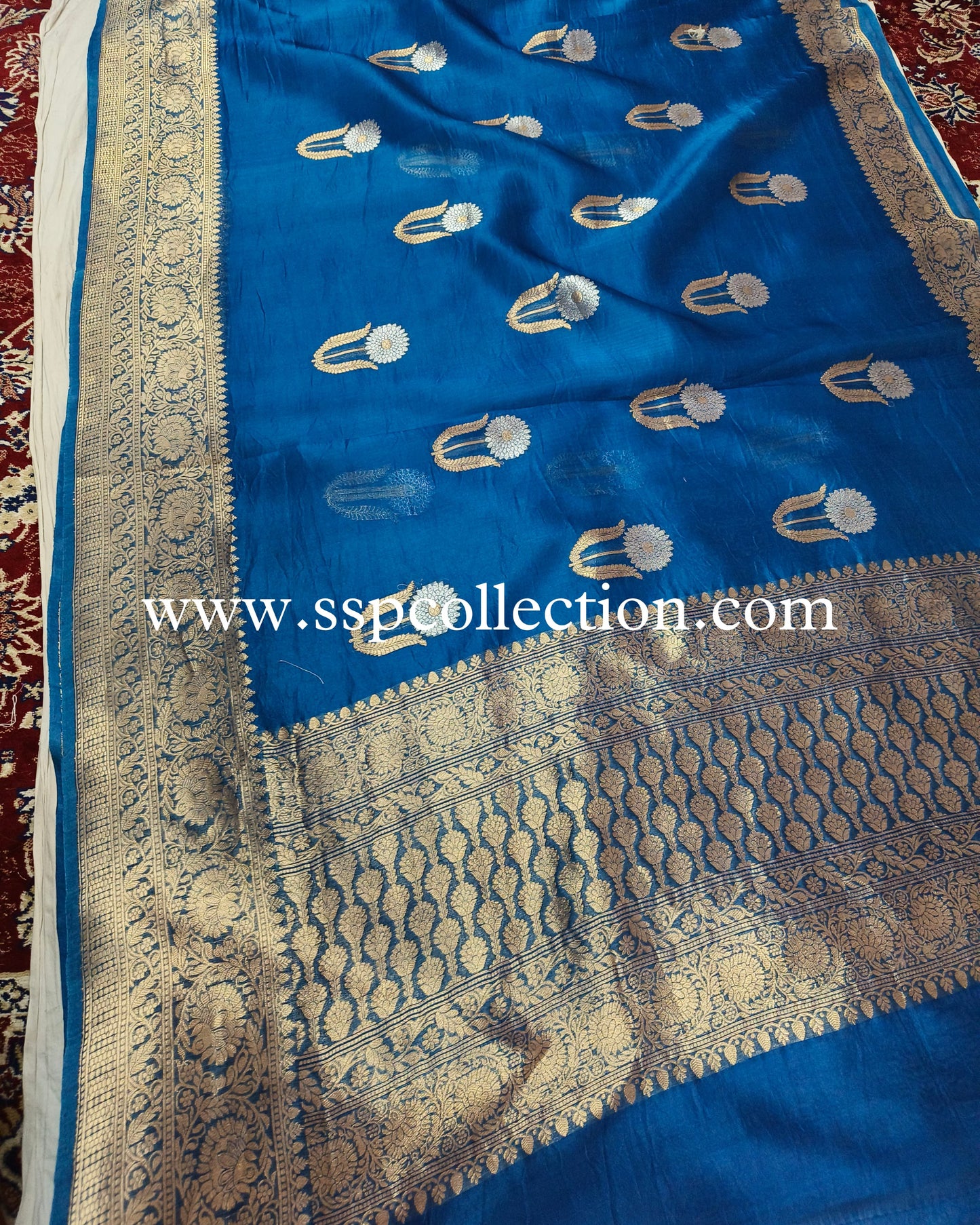 Yale-Blue Pure Kora Silk Banarasi Saree