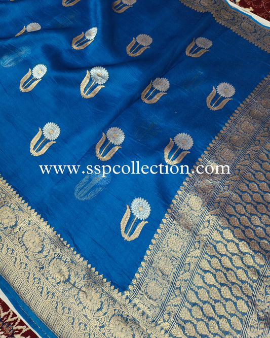 Yale-Blue Pure Kora Silk Banarasi Saree