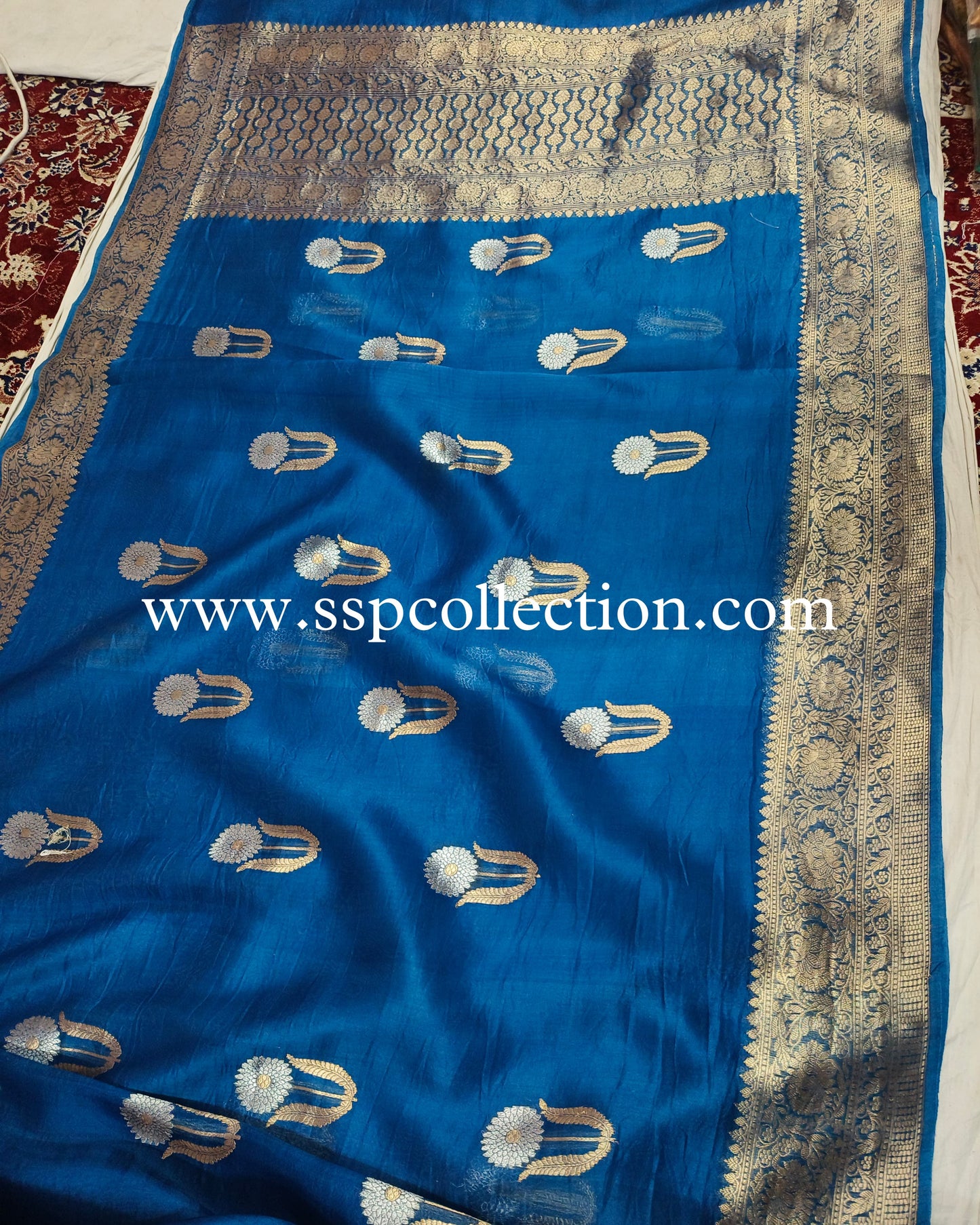 Yale-Blue Pure Kora Silk Banarasi Saree