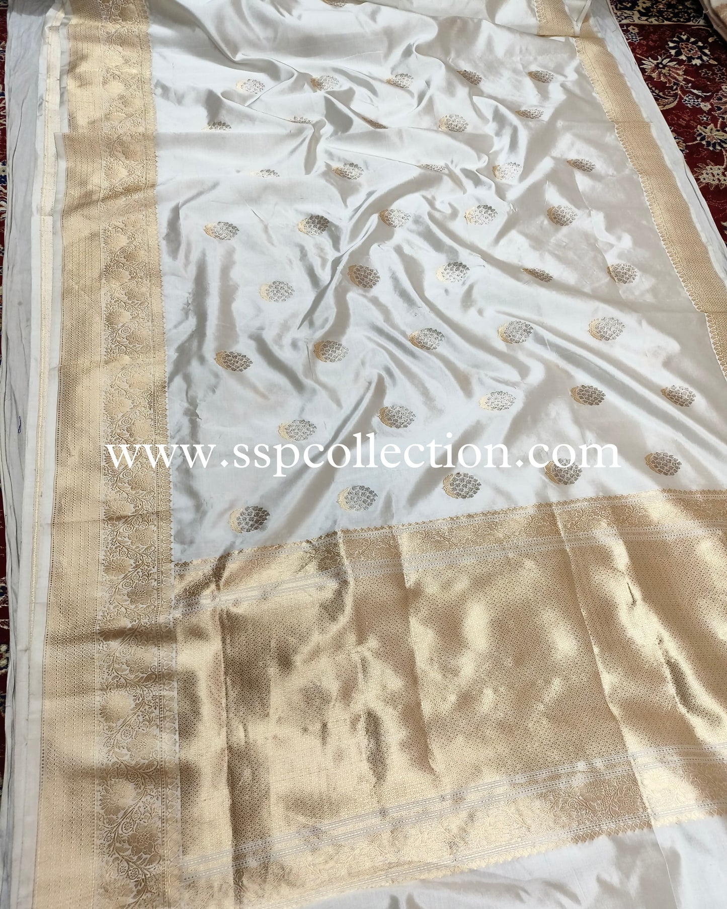 White Pure Mango Silk Banarasi Alfi Saree