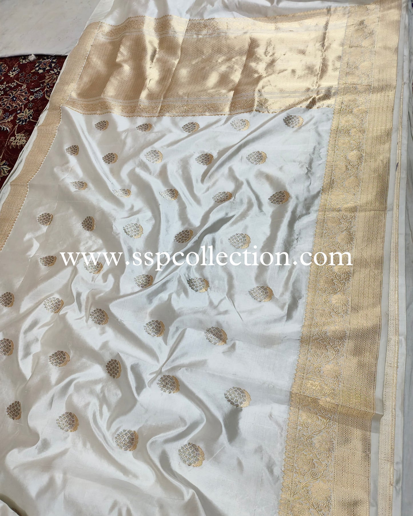 White Pure Mango Silk Banarasi Alfi Saree