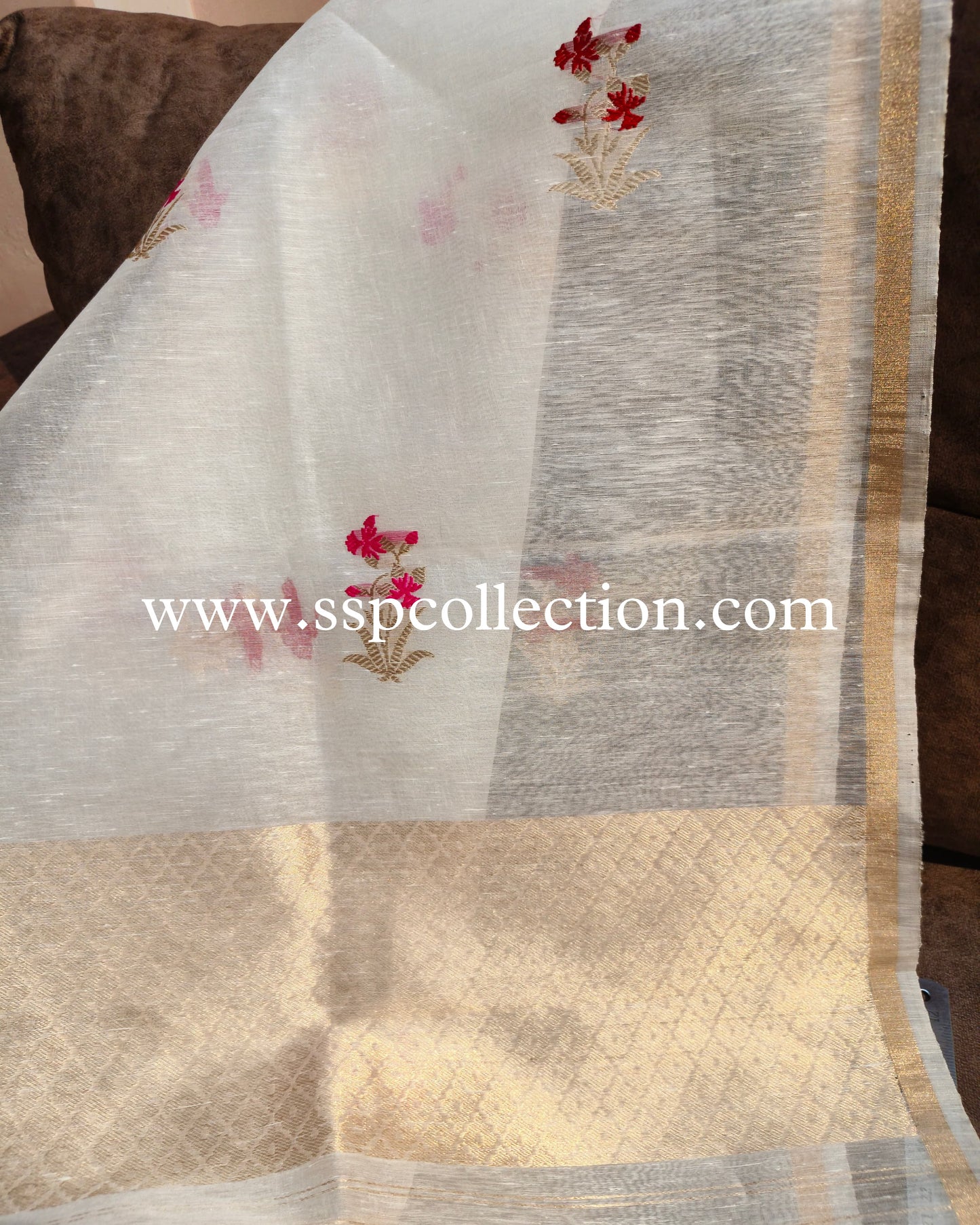 White Pure Kora Silk Banarasi Dupatta