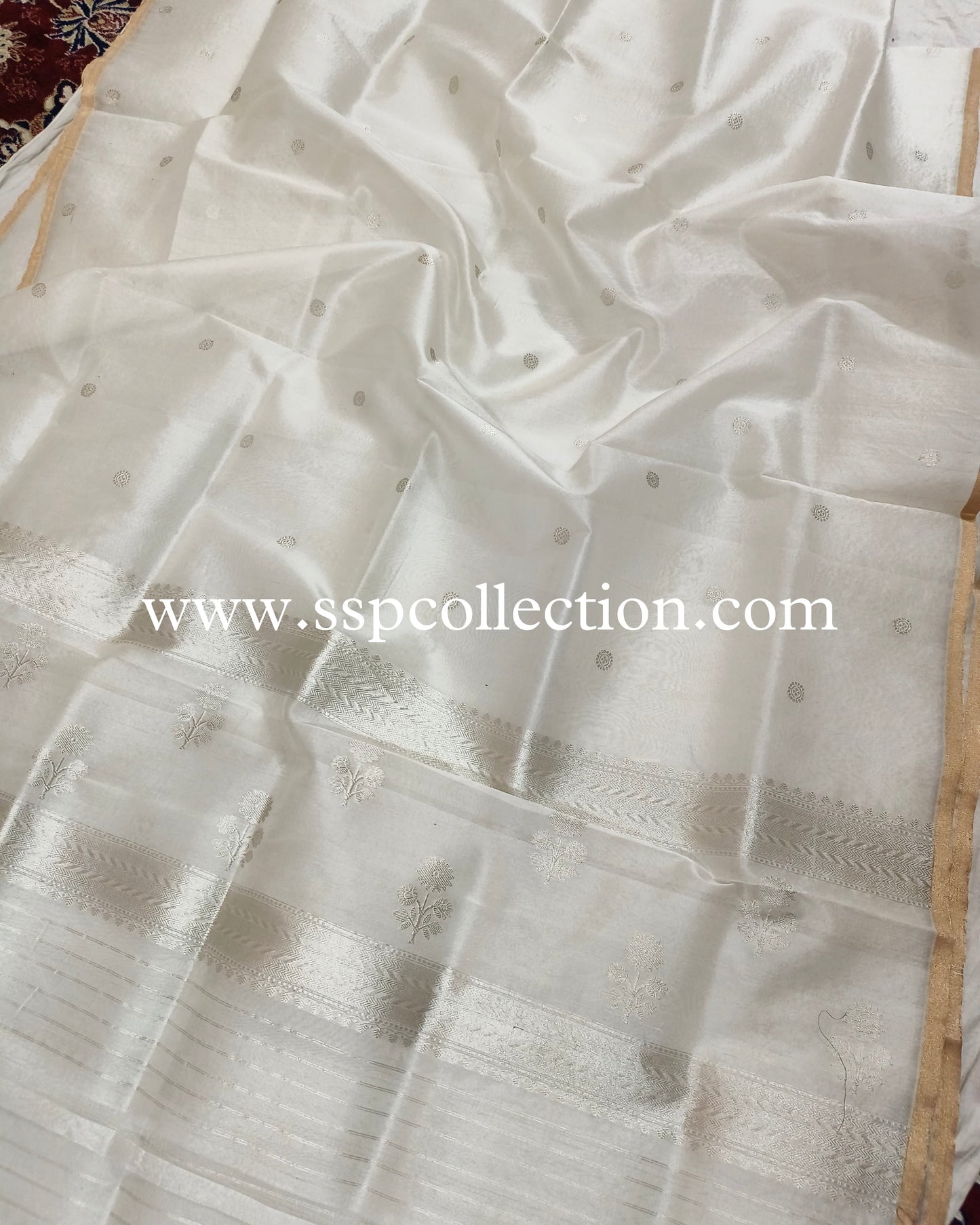 White Pure Kora Silk Banarasi Dupatta
