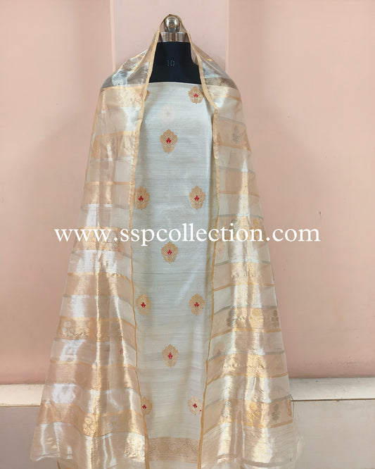 Ivory Handwoven Pure Banarasi Silk Suit