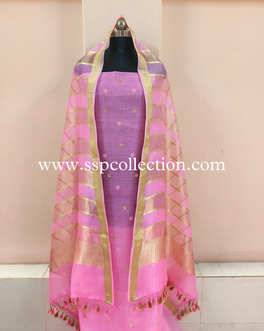 Persian-Pink Pure Kora Silk Banarasi Suit