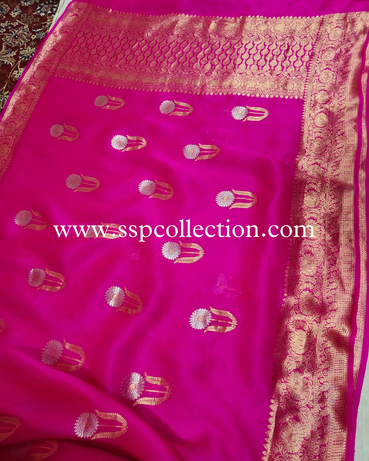 Fuchsia-Pink Pure Kora Silk Banarasi Saree