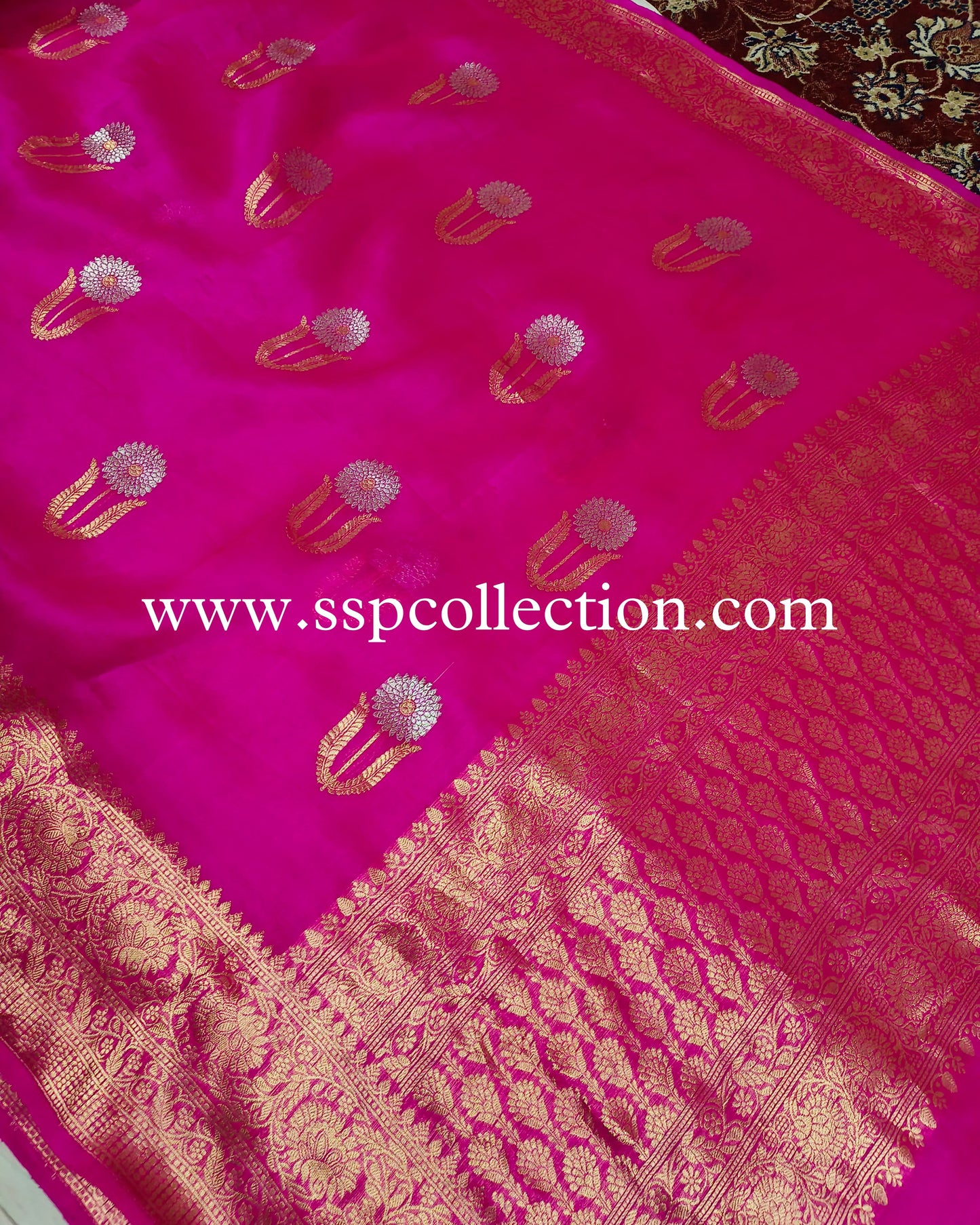Fuchsia-Pink Pure Kora Silk Banarasi Saree