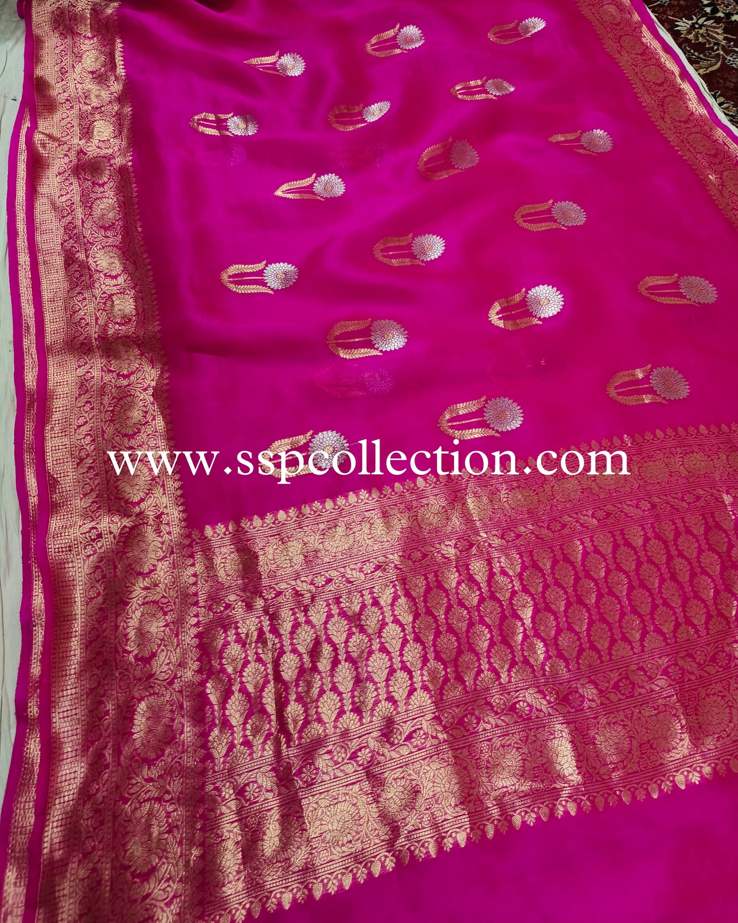 Fuchsia-Pink Pure Kora Silk Banarasi Saree