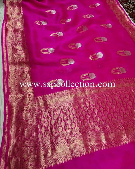 Fuchsia-Pink Pure Kora Silk Banarasi Saree
