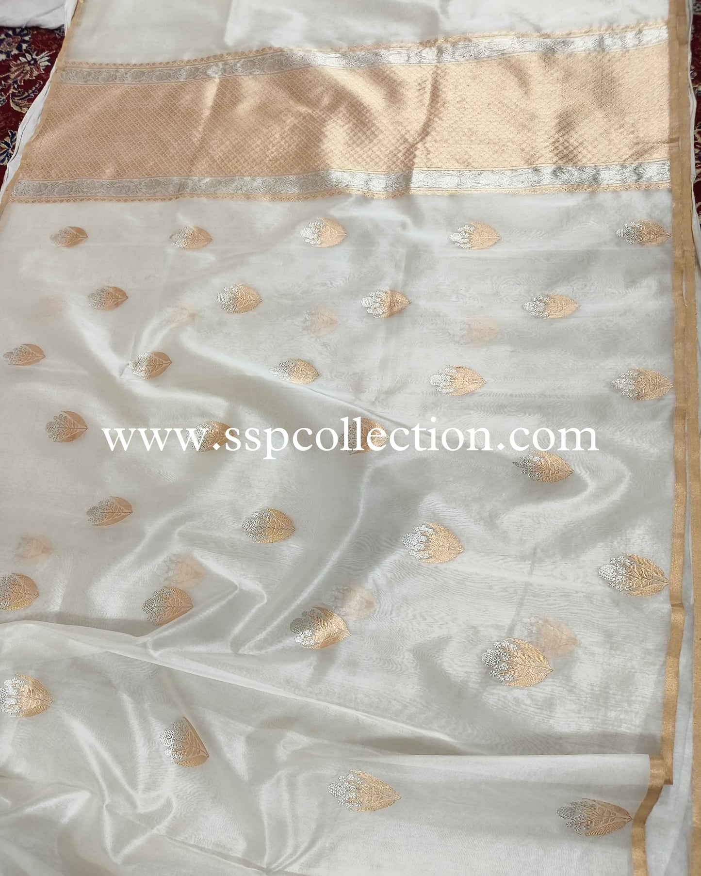 White Pure Kora Silk Banarasi Saree