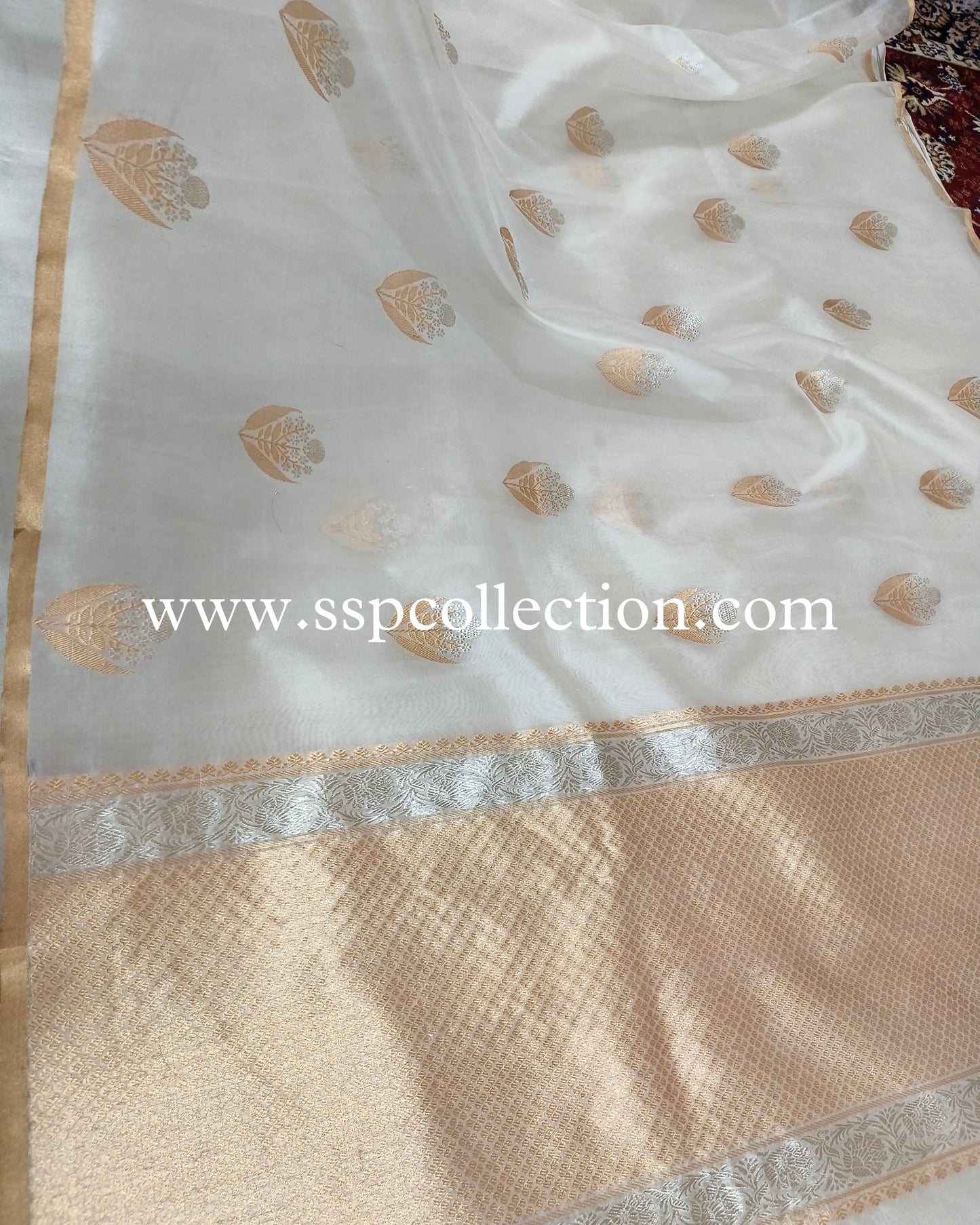 White Pure Kora Silk Banarasi Saree