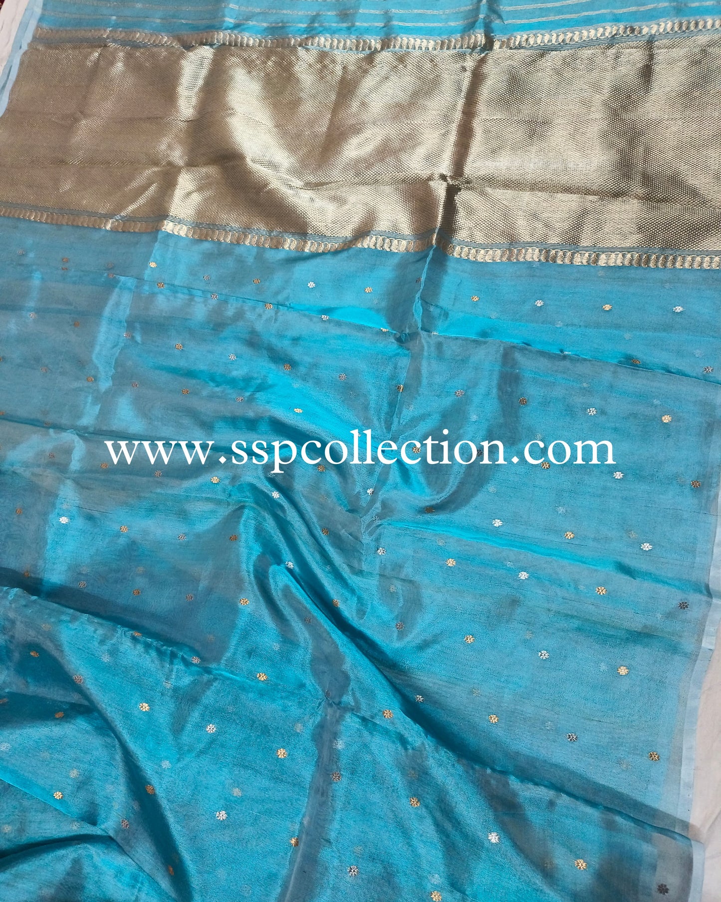 Sky-Blue Pure Tissue Silk Banarasi Saree