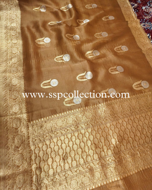 Copper-Gold Pure Kora Silk Banarasi Saree