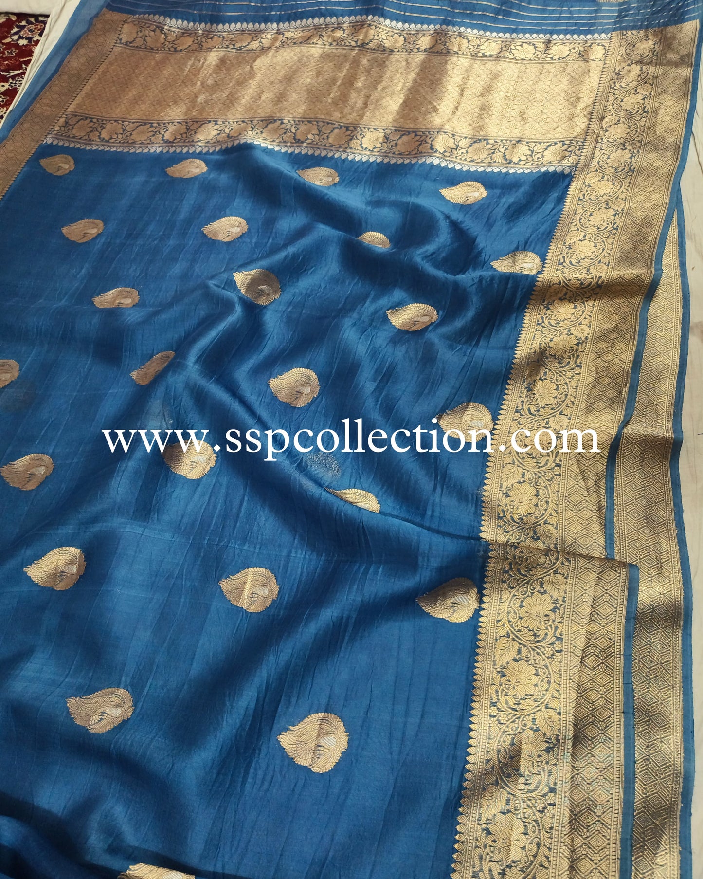 Yale-Blue Pure Kora Silk Banarasi Saree