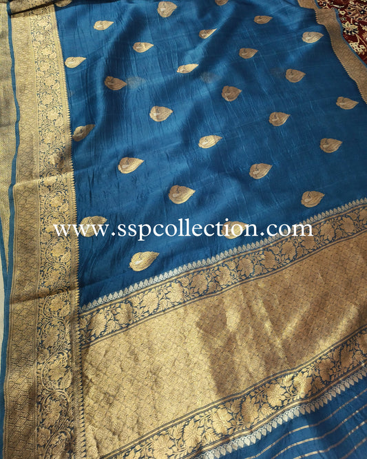 Yale-Blue Pure Kora Silk Banarasi Saree