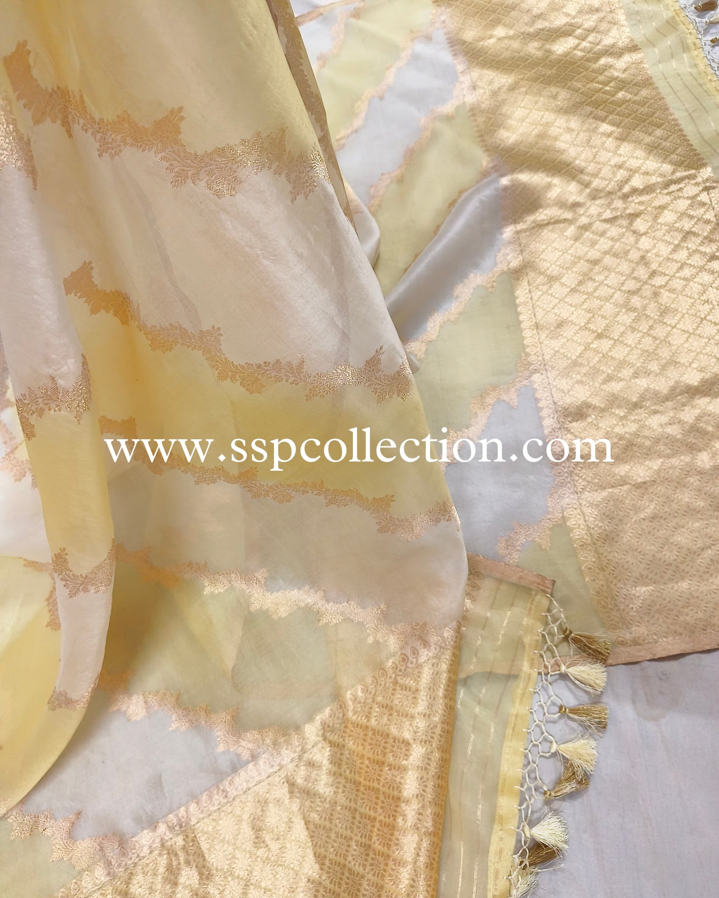 Cream Banarasi Pure Kora Silk Rangkaat Dupatta