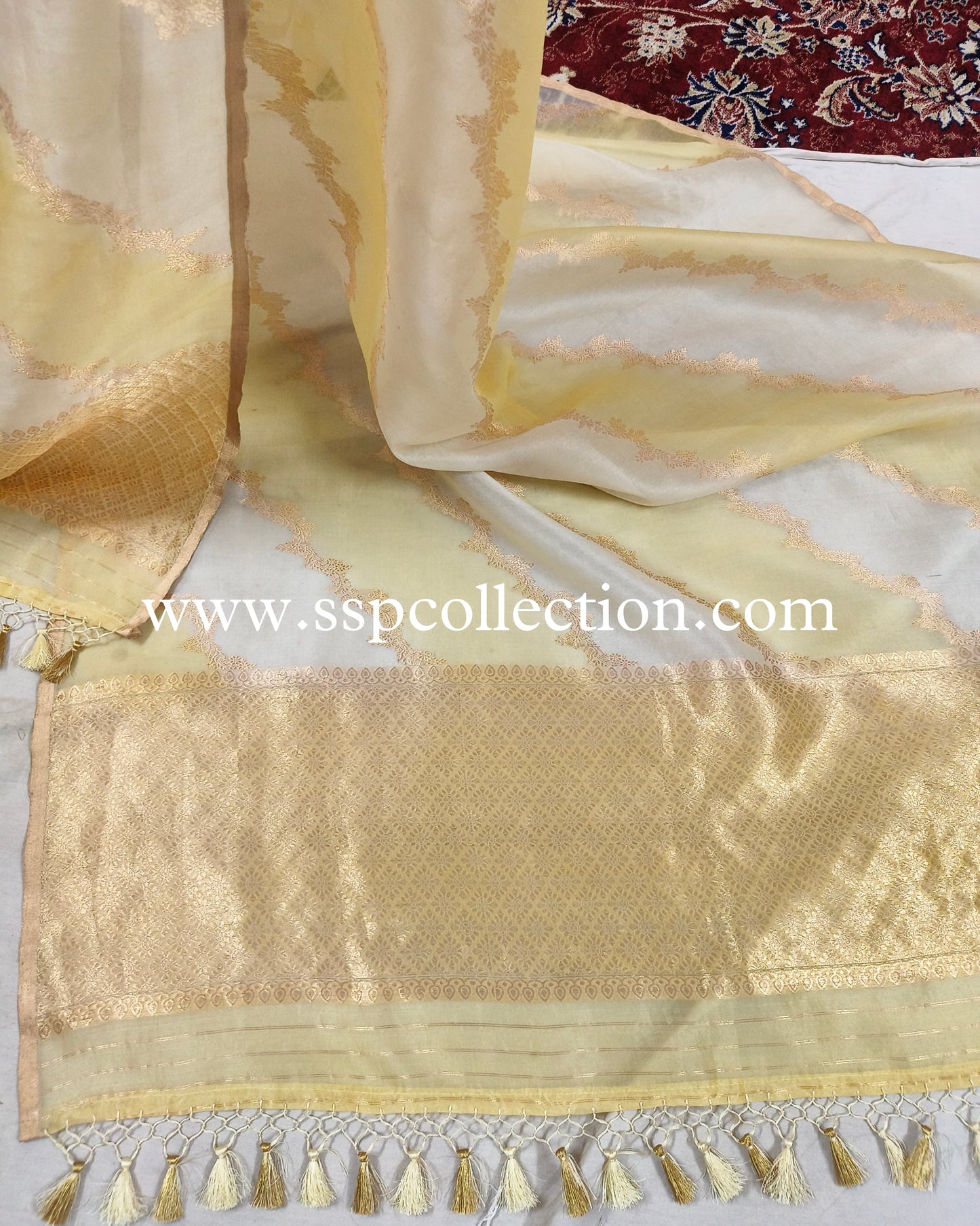 Cream Banarasi Pure Kora Silk Rangkaat Dupatta