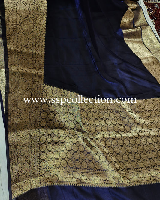 Midnight-Blue Pure Tissue Silk Banarasi Saree
