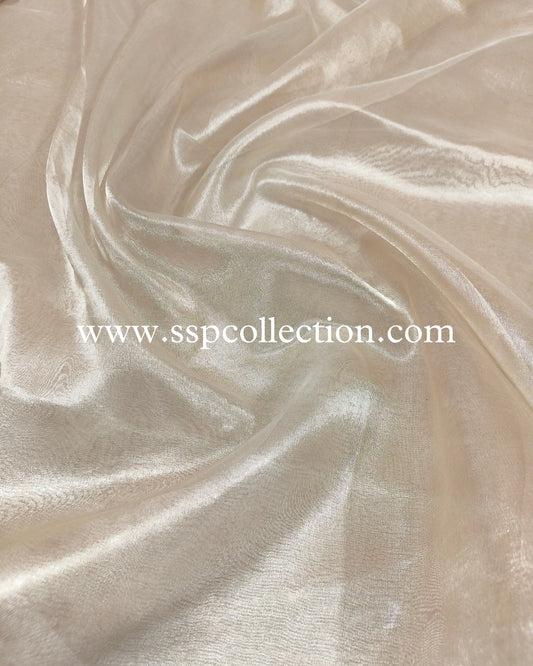 Silver Banarasi Pure Tissue Silk Plain Fabric