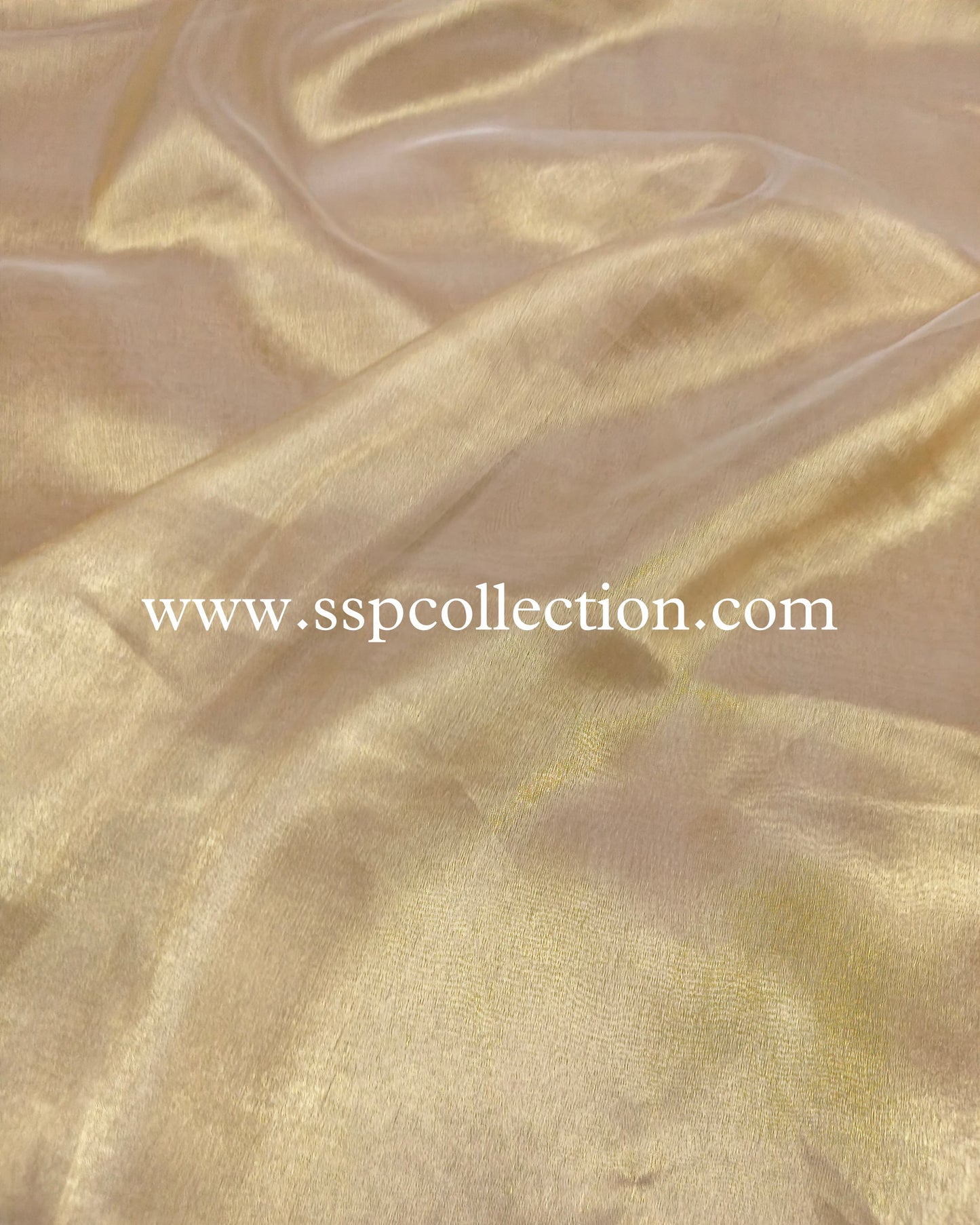 Gold Banarasi Pure Tissue Silk Plain Fabric