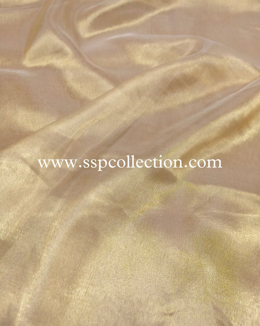 Gold Banarasi Pure Tissue Silk Plain Fabric