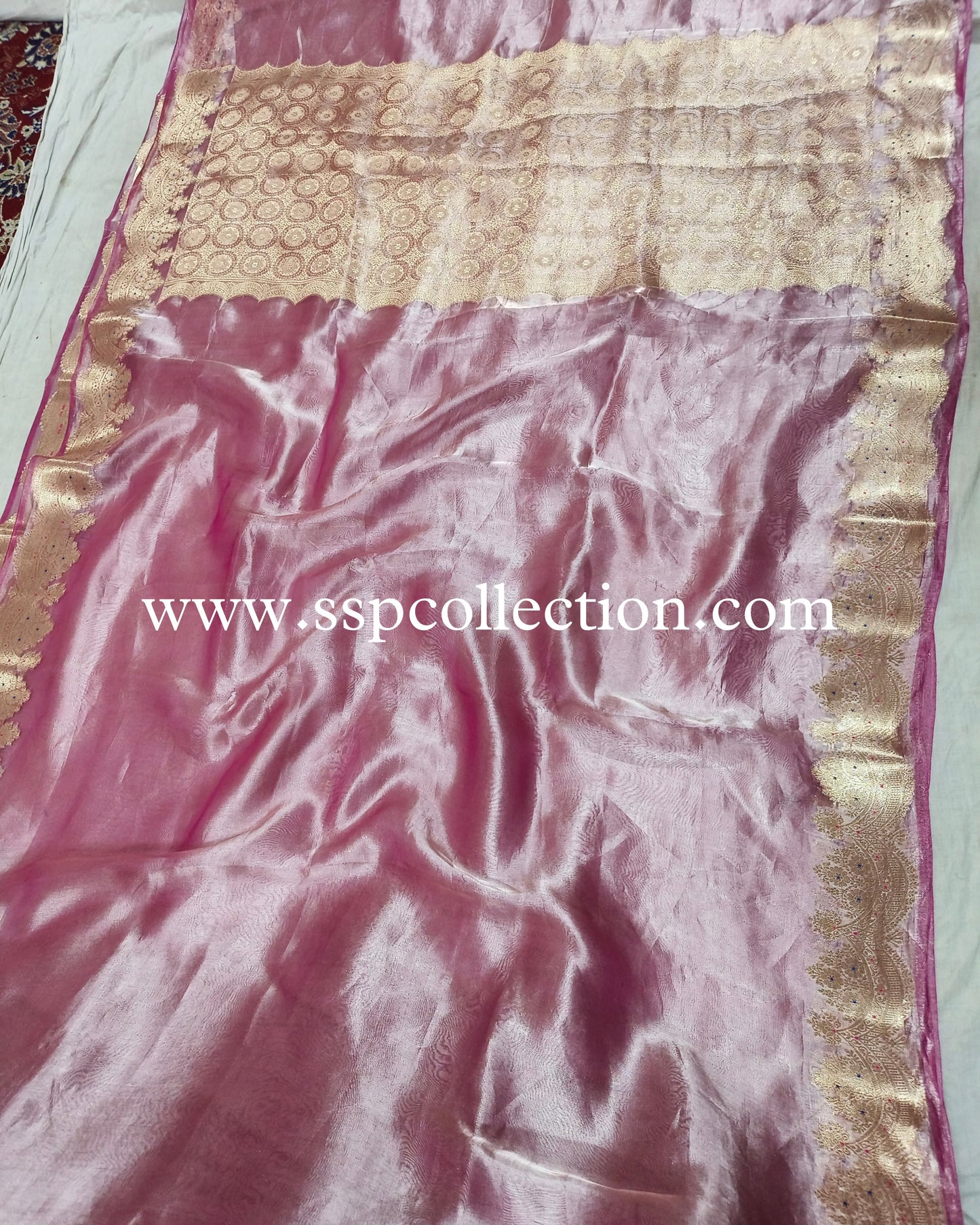 Pink Pure Tissue Silk Scallop Banarasi Saree