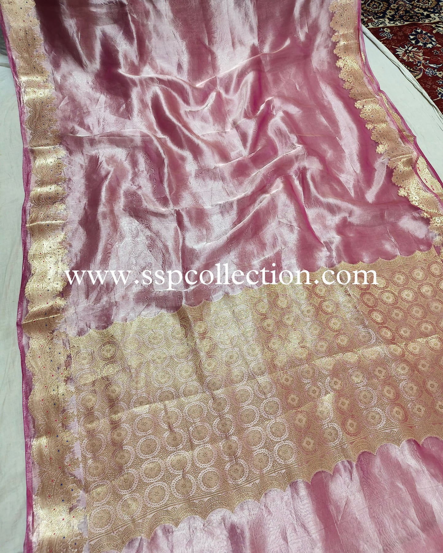 Pink Pure Tissue Silk Scallop Banarasi Saree