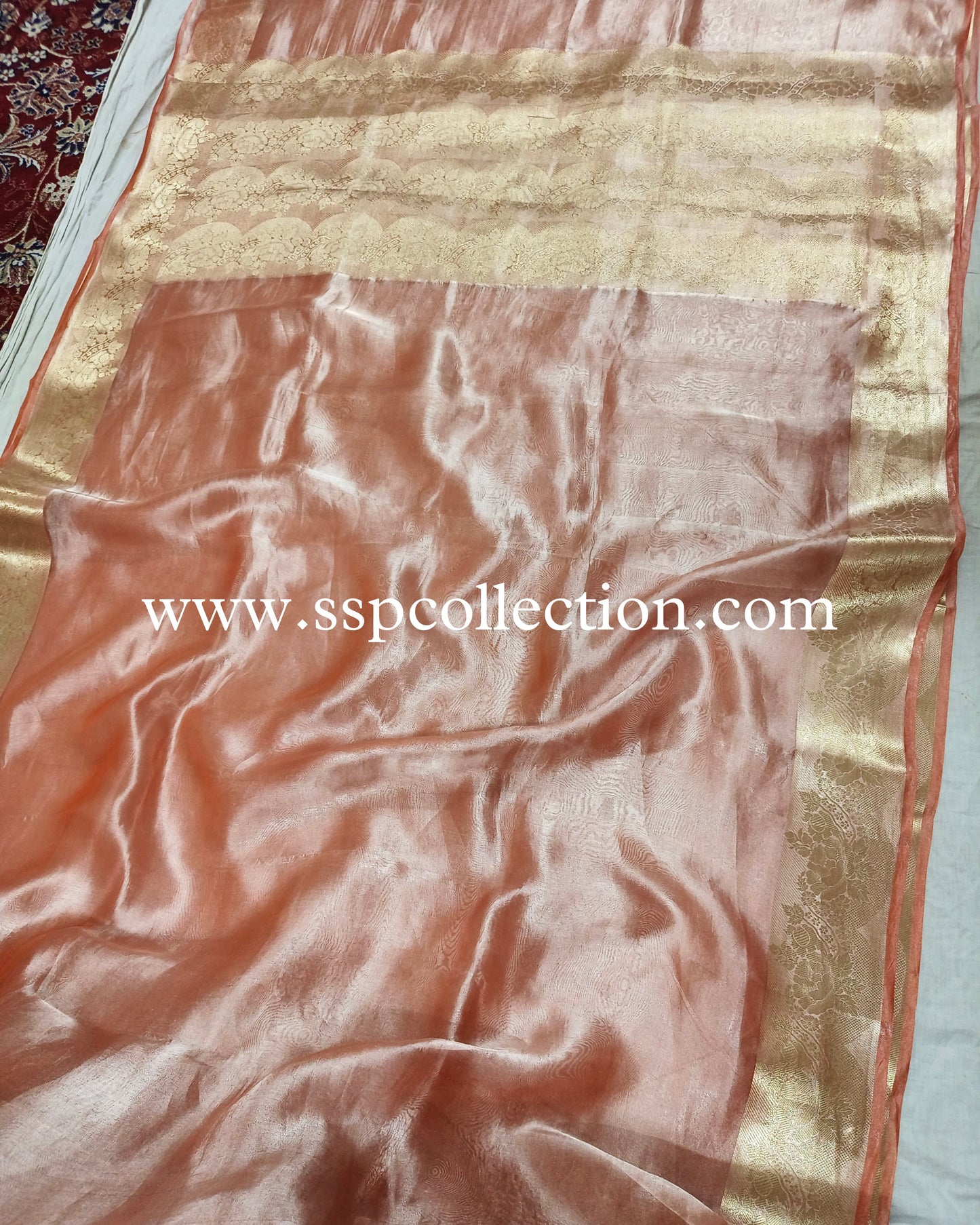 Peach Pure Tissue Silk Scallop Banarasi Saree