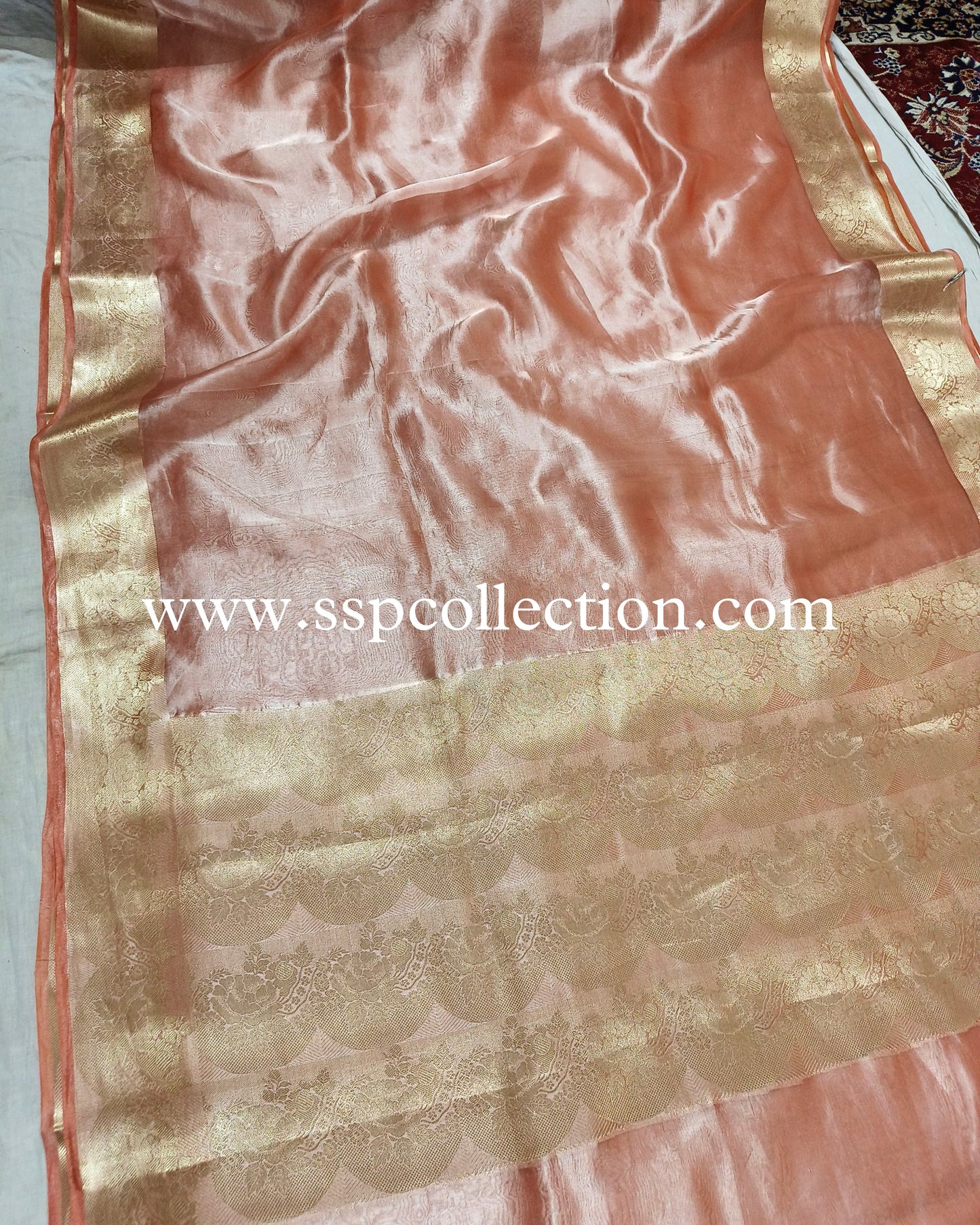 Peach Pure Tissue Silk Scallop Banarasi Saree