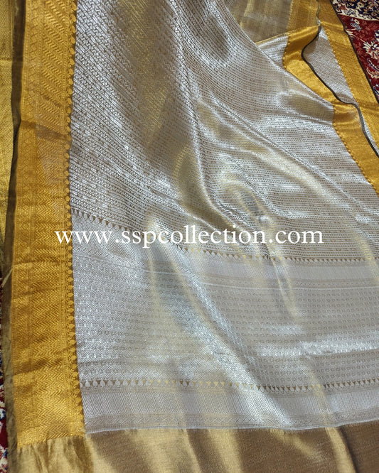 Metallic-Bronze Pure Tissue Silk Silver Tanchoi Brocade Banarasi Saree