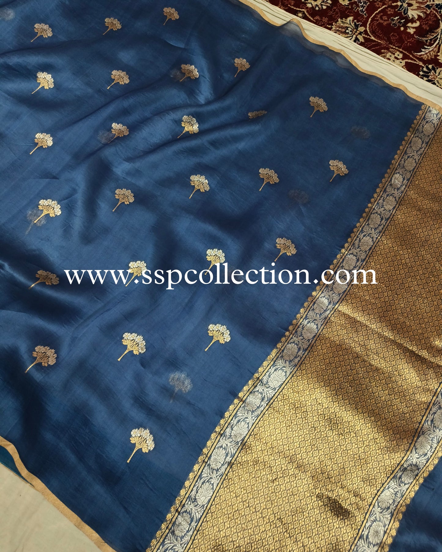 Yale-Blue Pure Kora Silk Banarasi Saree