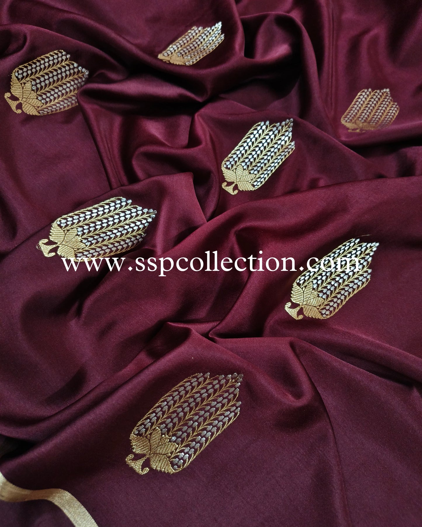 Dark-Brown Pure Mulberry Silk Alfi Banarasi Saree