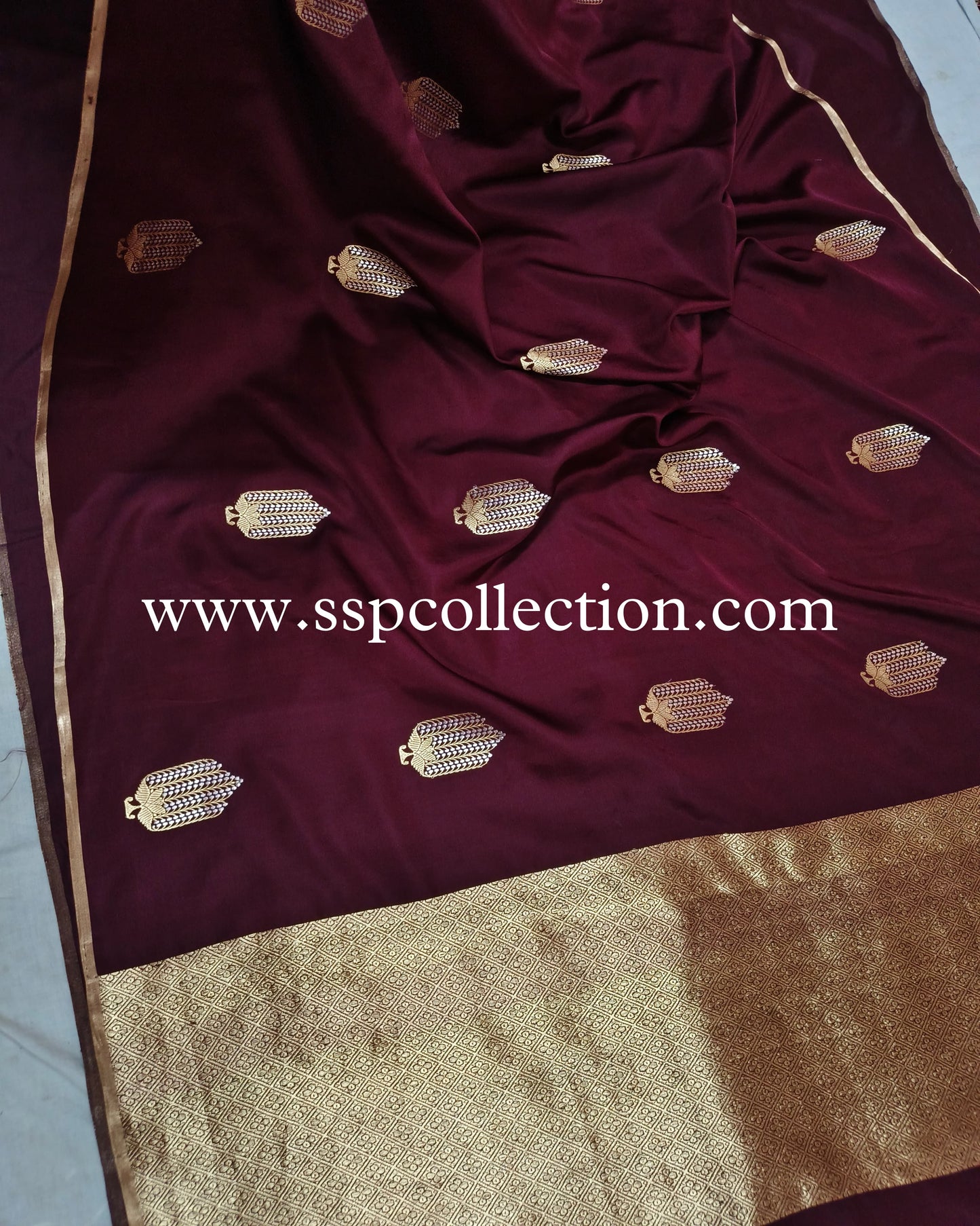 Dark-Brown Pure Mulberry Silk Alfi Banarasi Saree
