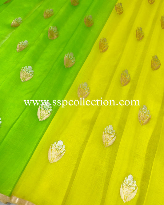 Ombre-Dye Pure Kora Silk Banarasi Saree