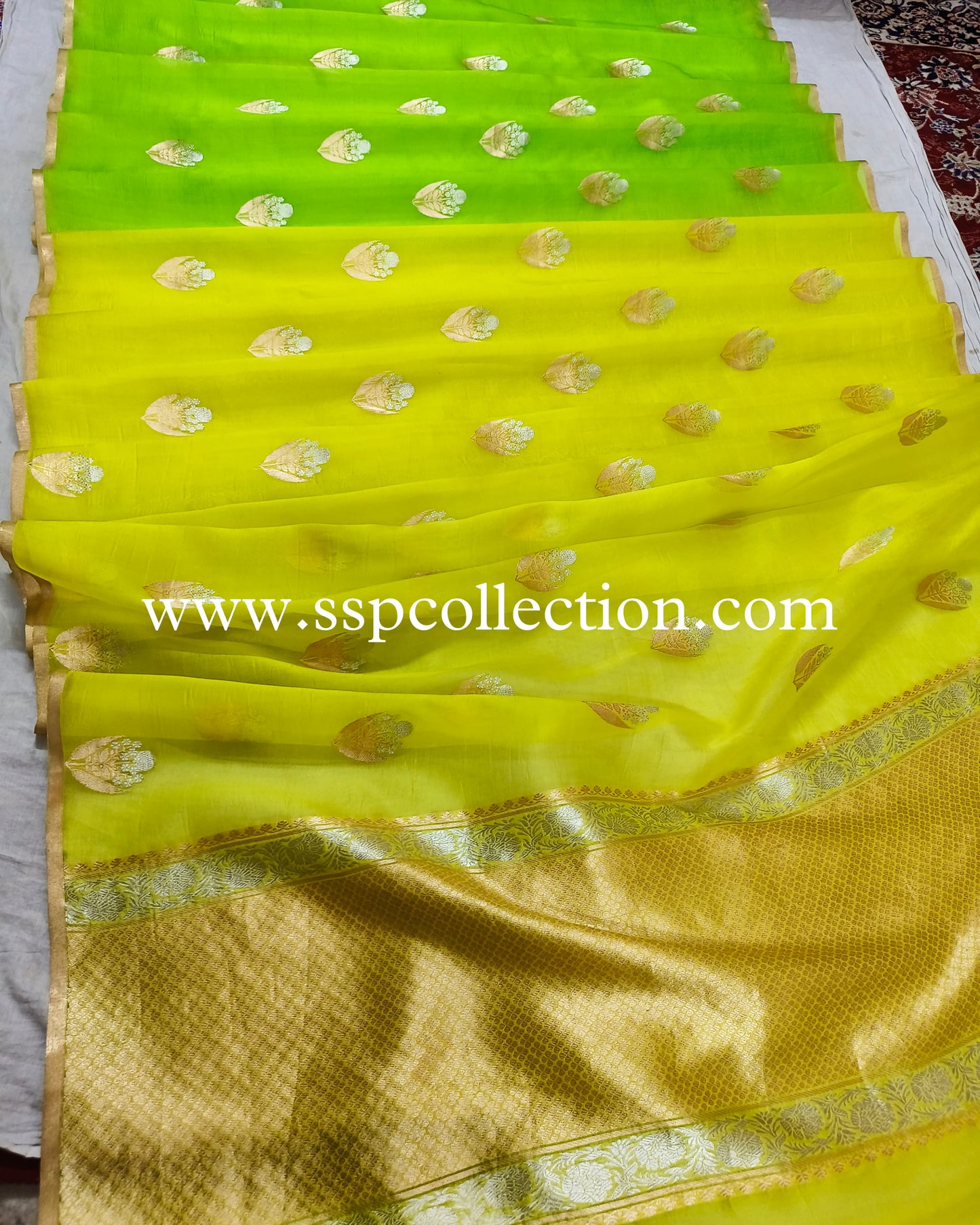 Ombre-Dye Pure Kora Silk Banarasi Saree