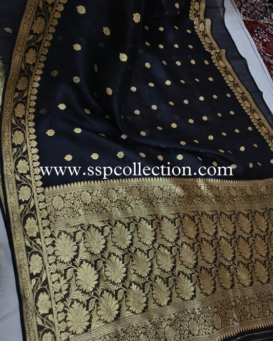 Black Pure Kora Silk Banarasi Saree