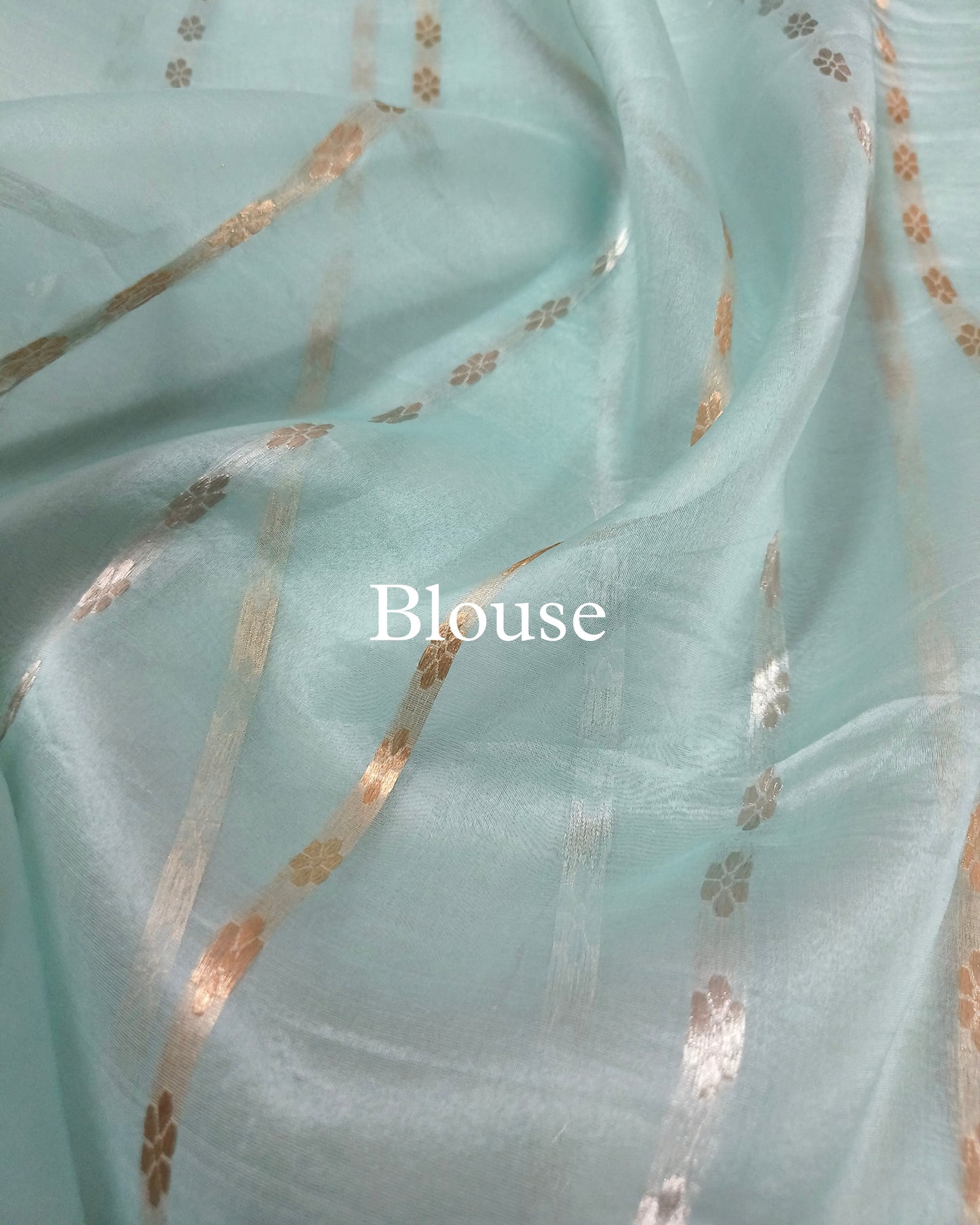 Powder-Blue Pure Kora Silk Banarasi Saree
