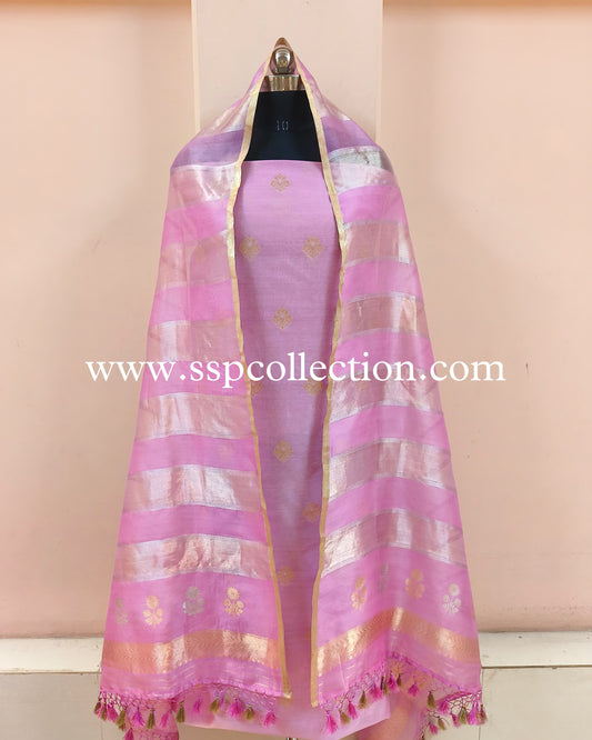 Light-Orchid Handwoven Pure Banarasi Silk Suit