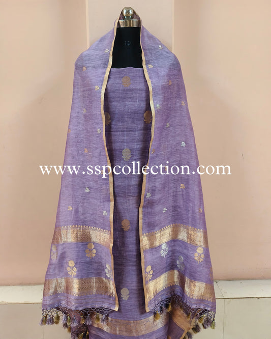 Lavender Pure Linen Banarasi Suit