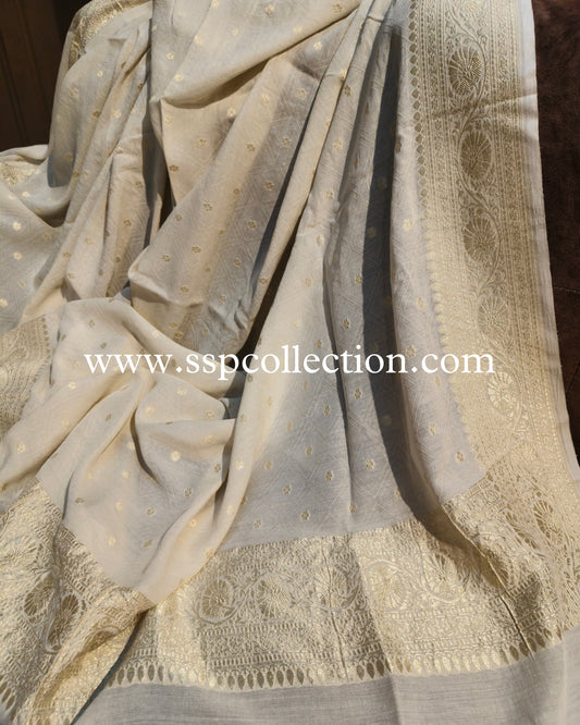 Ivory Pure Moonga Silk Banarasi Dupatta