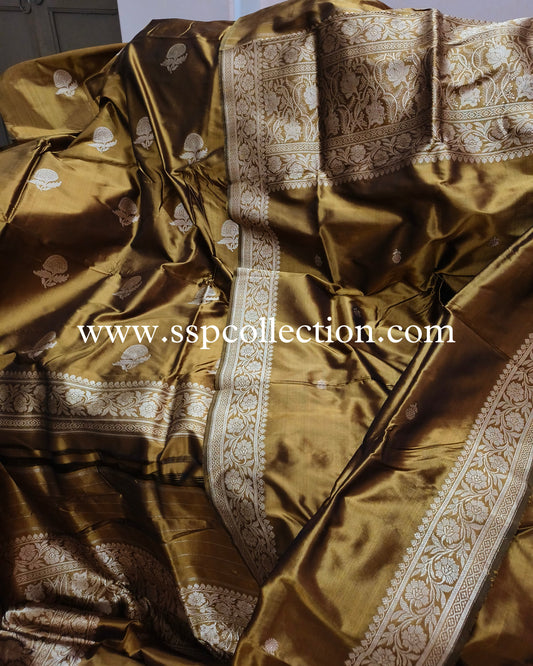 Mustard-Gold Pure Katan Silk Banarasi Suit
