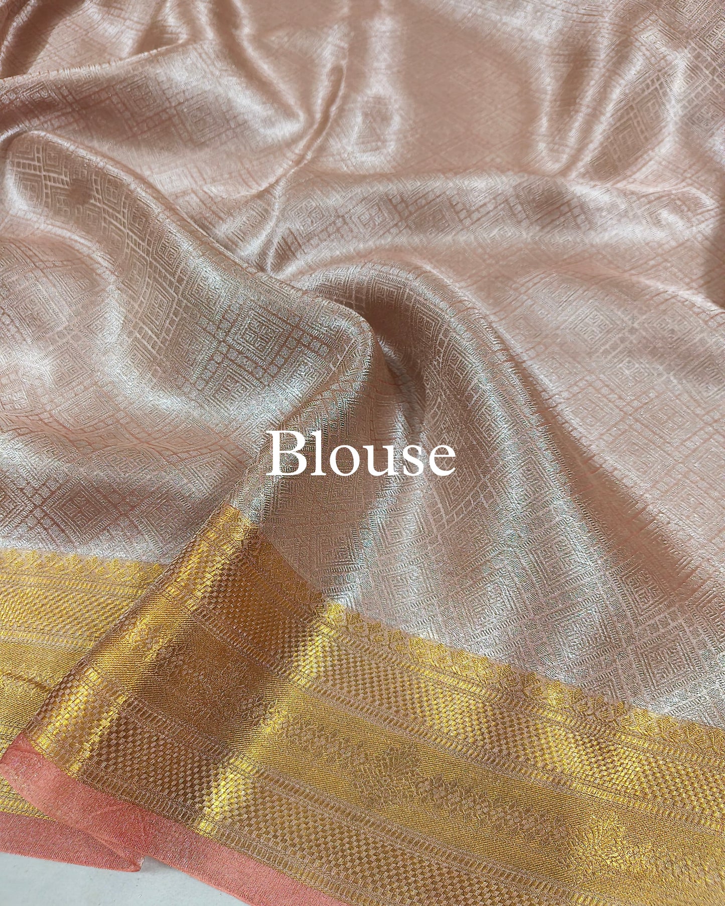 Peach Pure Tissue Silk Silver Tanchoi Brocade Banarasi Saree