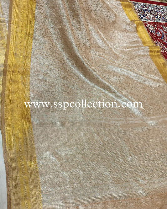 Beige-Gold Pure Tissue Silk Silver Tanchoi Brocade Banarasi Saree